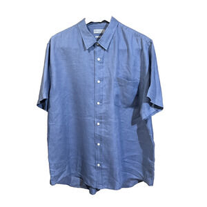 Vince Classic Fit Linen Short Sleeve Shirt Men Size XXL Blue Button Up Beachy